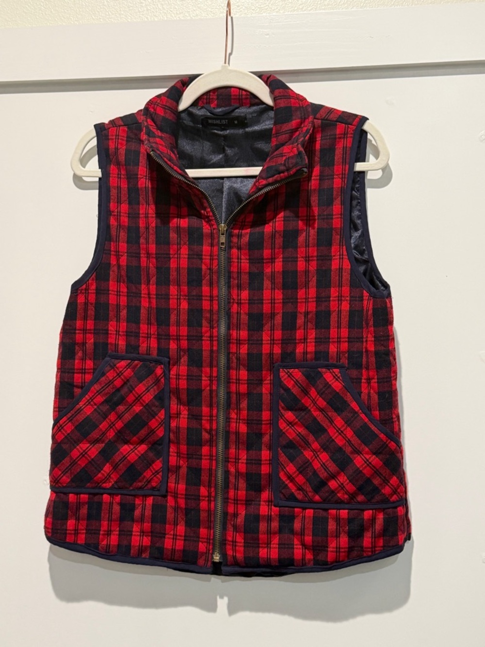 Wishlist Red & Black Plaid Quilted Girls Vest